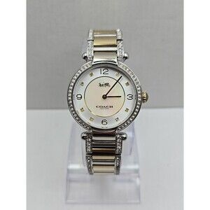 Coach Cary Two Tone Crystal Bezel Mother Of Pearl Watch New Battery Petite Small
